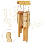 Carillon bambou, moulin a vent, son, dcoration jardin, bois, feng shui mobile, 73 cm, nature, coton, ...
