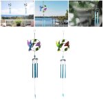 Carillons eoliens colibri en m�tal portable 78cm x 16cm, fer + suspension en verre pour d�coration de ...