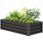 Carr� potager de jardin dim. 120l x 60l x 30h cm t�le d'acier ondul�e gris