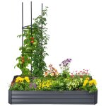 Carr� potager de jardin avec tuteur modulable acier vert fonc� - t�le d'acier ondul�e gris clair
