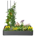 Carr� potager de jardin avec tuteur modulable acier vert fonc� - t�le d'acier ondul�e gris clair