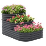 Carr� potager jardini�re 3 niveaux t�le acier ondul�e gris