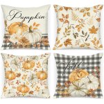 Cauc - lot de 4 pices housses de coussin dco automne 40x40 cm, gris citrouille rose taure d'oreiller ...