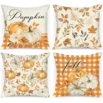Cauc - lot de 4 pices housses de coussin dco automne 50x50 cm, orange citrouille rose taure d'oreiller ...