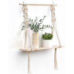 Cauc - etagere murale bois macram boheme design etagere suspendue corde flottante de plantes interieur ...