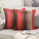 Cauc - housse coussin 45x45 cm canap rouge taies d'oreiller lin rayures colores ferme grange structure ...