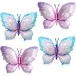 Cauc - xxl ballons papillon, 4 pices en papier aluminium, bleu et violet, dcorations pour baby shower, ...