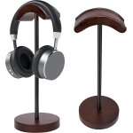 Cfux - support casque en noyer et mtal, support d'couteurs en bois avec coussinet antidrapant, headphone ...