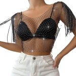 Chane de corps en maille strass noire bijoux de corps en cristal creux etincelant accessoires de corps ...