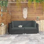 Chaises d'angles 2 pcs avec coussins r�sine tress�e noir