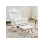 Chaise a bascule avec tabouret, chaise longue, chaise longue avec accoudoirs, tissu velours teddy bear ...