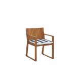 Chaise en bois d acacia naturel avec coussin d'assise a rayures bleu marine