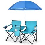Chaise de camping pliante 2 places avec sac isotherme, parasol, porte - gobelet, accoudoirs - costway ...