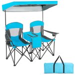 Chaise double de camping pliante 166, 5 x 72 x 151 cm confortable et pratique en tissu oxford bleu fonc� ...