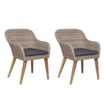 Chaises d'extérieur avec coussins 2 pcs résine tressée marron Chaises d'extérieur avec coussins 2 pcs résine tressée marron