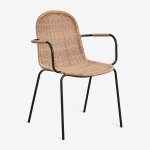 Chaise de jardin empilable avec accoudoirs en rotin synth�tique reiven noir