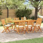 Chaises de jardin pliantes vidaxl avec coussin blanc 8pcs en bois d'acacia solide