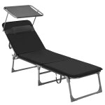 Chaise longue bain de soleil transat de relaxation avec matelas 3 cm coussin dossier et parasol inclinables ...