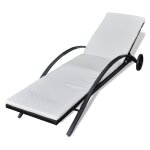 Chaise longue avec coussin 2 roues noir r�sine tress�e