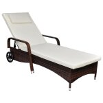 Chaise longue avec coussin et roues rsine tresse marron