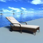 Chaise longue avec coussin et roues rsine tresse marron