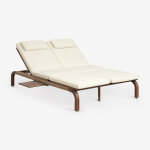 Chaise longue double inclinable en bois d'acacia avec coussin dubai brun acacia fonc�