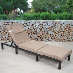 Chaise longue hwc - a51, polyrotin, bain de soleil, transat de jardin premium anthracite, coussin cr�me ...