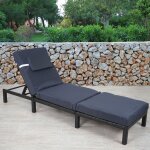 Chaise longue hwc - a51, polyrotin, bain de soleil, transat de jardin premium anthracite, coussin gris ...