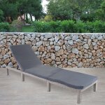 Chaise longue hwc - a51, en polyrotin, transat de jardin basic gris, matelas gris fonc�