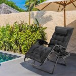 Chaise longue de jardin pliable, transat inclinable avec coussin imperm�able et appuie - t�te amovible, ...