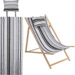 Chaise longue de plage en toile avec coussin 44 x 17 cm, rayures grises et noires, chaise longue décontractée, ... Chaise longue de plage en toile avec coussin 44 x 17 cm, rayures grises et noires, chaise longue décontractée, ...