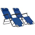 Chaises longues pliables 2 pi�ces avec repose - pied acier bleu helloshop26 02 0011941