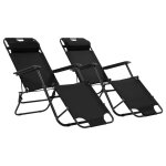 Chaises longues pliables 2 pièces avec repose - pied acier noir helloshop26 02 0011944 Chaises longues pliables 2 pièces avec repose - pied acier noir helloshop26 02 0011944