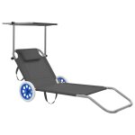 Vidaxl chaise longue pliable avec auvent et roues acier gris
