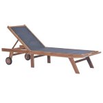 Chaise longue pliable avec roulettes teck massif et textil�ne