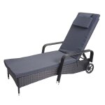 Chaise longue relaxation transat de jardin bain de soleil poly rotin anthracite housse gris 04 0004237 ...
