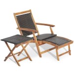 Chaise longue en rotin avec repose - pied rétractable table d'appoint pliable et accoudoirs pour jardin ... Chaise longue en rotin avec repose - pied rétractable table d'appoint pliable et accoudoirs pour jardin ...