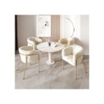 Chaise longue, set de 4, coiffeuse avec quatre pieds en métal, fourrure de lapin, beige Chaise longue, set de 4, coiffeuse avec quatre pieds en métal, fourrure de lapin, beige