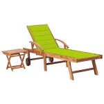 Chaise longue avec table et coussin bois de teck solide vidaxl vidaxl