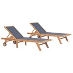 Chaises longues transat pliables avec roulettes 2 pies teck et textilne helloshop26 02 0011955