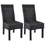 Chaises a d?ner 2 pcs noir rotin kubu et bois de manguier Chaises a d?ner 2 pcs noir rotin kubu et bois de manguier
