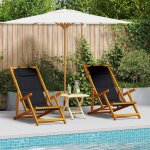 Chaises de plage pliantes vidaxl 2 pcs black bois d'acacia massif & textil�ne