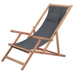 Chaise pliable de plage tissu et cadre en bois gris