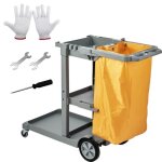 Chariot de mnage professionnel - vevor - chariot de nettoyage - 3 etages sac pvc, gris