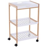 Chariot de service desserte de cuisine a roulettes 2 etagres + plateau amovible bois de pin mdf blanc ...