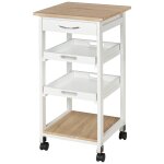 Chariot de service desserte de cuisine a roulettes 2 plateaux amovibles, tiroir, etag�re mdf ch�ne clair ...