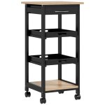 Chariot de service desserte de cuisine a roulettes 2 plateaux amovibles, tiroir, etagre mdf chne clair ...