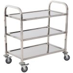 Chariot de service desserte de cuisine a roulettes 3 etagres 85l x 45l x 90h cm acier inox. chrom