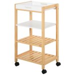 Chariot de service desserte de cuisine a roulettes 3 etagres + plateau amovible bois de pin mdf blanc ...