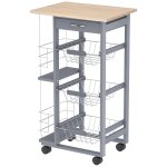 Chariot de service desserte de cuisine a roulettes multi - rangements 3 paniers m�tal tiroir + 2 range ...